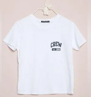 Brandy Melville Vintage Short Sleeve "Crew" Graphic Tee - White/Navy thumbnail 2