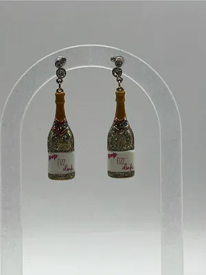 Champagne Bottle Dangle Earrings Glitter Pop Fizz Clink thumbnail 2