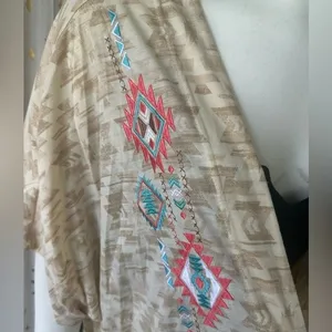Panhandle NWOT Women's Embroidered Aztec BOHO Duster Kimono Style Cardigan L XL thumbnail 2