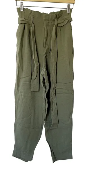 a new day sage green‎ paperbag trousers straight leg women's size XS rayon nylon thumbnail 1
