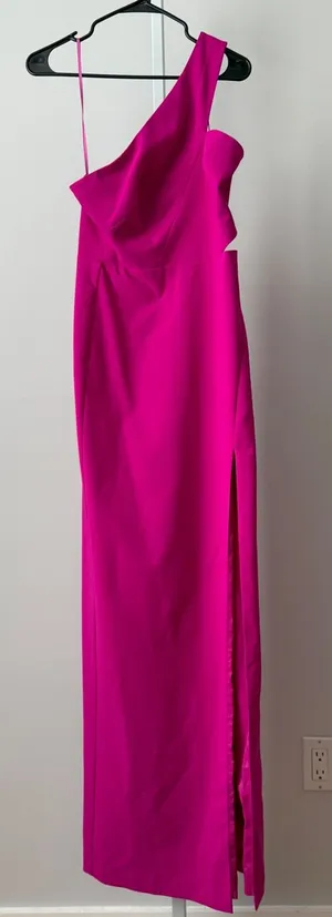 Aidan Mattox sz 4 Hot Pink One Shoulder‎ High Slit Formal Maxi Gown Luxury thumbnail 1