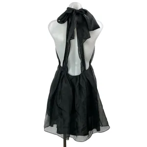 Zara Black Organza Halter Tie Sleeveless Pleated Fit & Flare Mini Dress Size M thumbnail 3