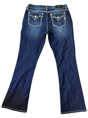 Miss Me Dark Wash Bootcut Jeans • White Stitching • Rhinestone Back Pockets • 32 thumbnail 5