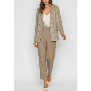 MAJORELLE Rhea Double-Breasted Blazer, Tan Plaid, XL thumbnail 4