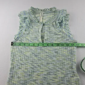 By Anthropologie -641 Crochet Ruffle Tank Top Sleeveless Knit‎ Blue Size Small thumbnail 10