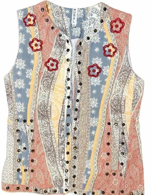 Mural Arts Embroidered Studded Boho Vest Womens Small Festival Hippie Patchwork thumbnail 1