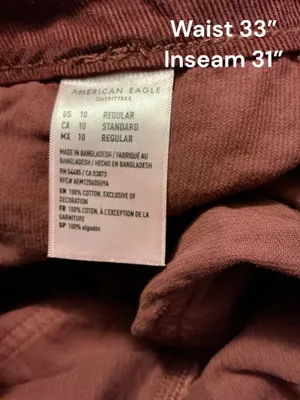 American Eagle Corduroy High-Waisted Straight Leg Utility Pants Size 10 Rust Burgundy thumbnail 3