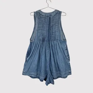 Free People Womens Romper Blue Webster Denim V Neck Relaxed Pleated Jean Medium thumbnail 5