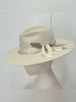 Lovely Bird Montana Fedora Wool Hat Small Cream Feather Boho Chic Western Malibu thumbnail 2