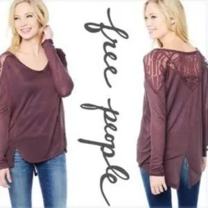 Free People Gatsby Top Embroidered Mesh Maroon Red Medium thumbnail 15