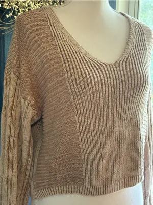 Free People When it rains V-Neck Sweater - Beige size Medium thumbnail 3