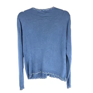 Orvis Womens Cardigan Sweater Silk Linen Blend Embroidered Blue White Size M thumbnail 2