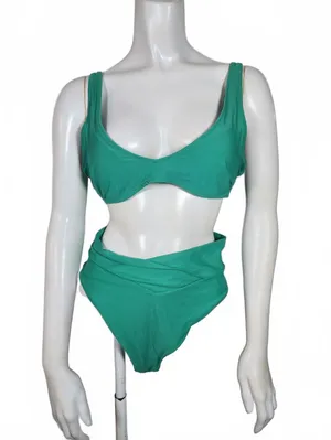 Aerie High Waist Cut Cheeky & Scoop Bikini Set Medium Green thumbnail 2