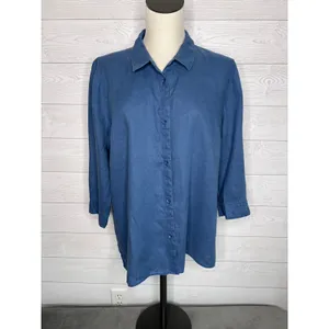 Coldwater Creek 100% Linen Blue Print Button-Up Shirt 3/4 sleeves Size PXL thumbnail 3