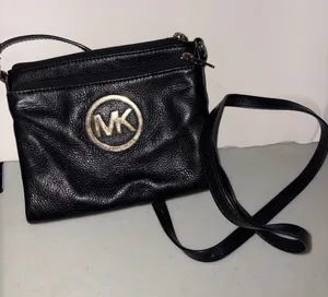 Michael Kors Black Pebbled Leather Crossbody with Gold MK Emblem thumbnail 1