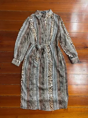 Sam Edelman Mixed Animal Print Satin Shirt Dress Semi Sheer Sz 8 💚🎀 thumbnail 12