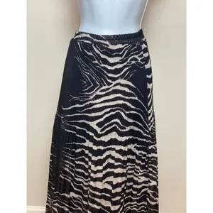 Nicola Chiffon Maxi Skirt Size L Black Cream Animal Print Pleated Detail thumbnail 2