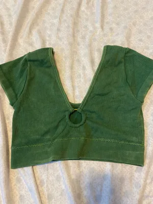Aerie green ribbed crop top thumbnail 4