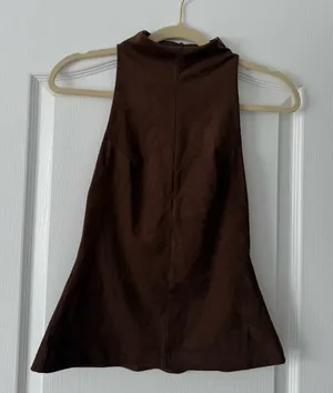 Zara Brown Suede Sleeveless High Neck Halter Top thumbnail 3
