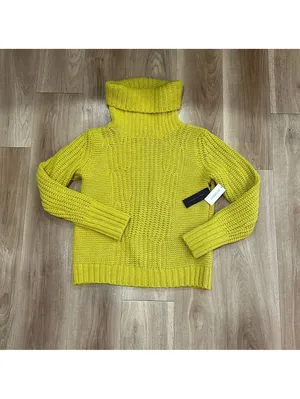 Banana Republic Women’s Chunky Knit Turtleneck Sweater M Chartreuse Merino Wool thumbnail 2