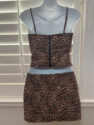 EDIKTED Edin Leopard Print Mesh Camisole & Skirt Set Size Small thumbnail 4
