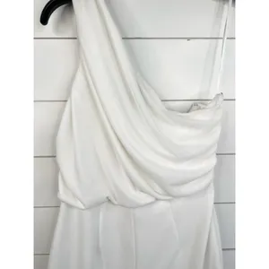 LOVE X DESIGN Jumpsuit Womens Size M White One Shoulder Wide Leg Draped Top thumbnail 7