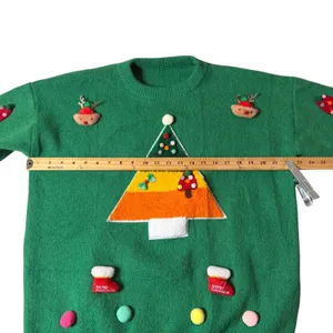 Green Ugly Christmas Sweater Women Large 3D Reindeer Tree Pom Poms Holiday Party thumbnail 5