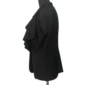 Anthropologie Tabitha Black Ruffle Collar Sleeveless Blazer Vest Wool Blend 6 thumbnail 4