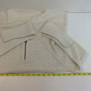 American Eagle Womens M‎ Cream Pointelle Open Knit Scoop Neck Back Zip Sweater thumbnail 3