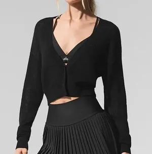 Alo Yoga Sheer Cashmere Cropped Cardigan Black M thumbnail 1