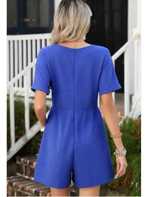 NEW Soft Casual Short Sleeve V Neck Zipper Short Romper M thumbnail 2