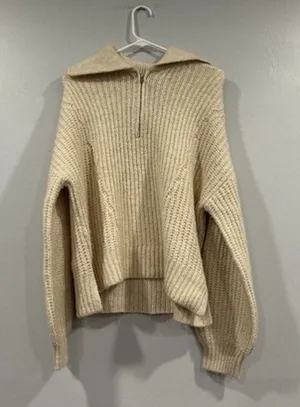 A New Day Cream Quarter Zip Pullover Sweater Medium M thumbnail 1