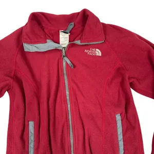The North Face‎ Womens Red Full Zip Fleece Jacket Grey Trim Mock Neck Gorpcore thumbnail 6