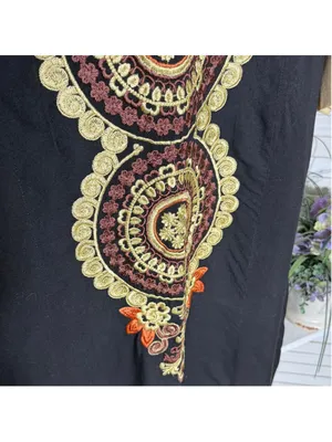 Vintage Kaftan dress black gold embroidery cotton hippie boho whimsigoth sz M L thumbnail 8