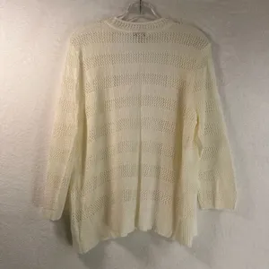 Charter Club Womens XL Ivory Pointelle Knit Open Front Cardigan Striped Sweater thumbnail 2
