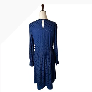 Sandro Polka Dot Poplin Dress Women Small Blue Bell‎ Sleeve Pleated Retro Luxury thumbnail 3