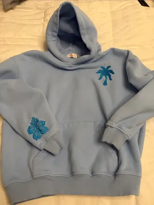 Light Blue Hoodie with Tropical Embroidery thumbnail 1