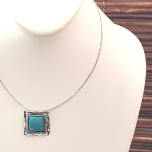 Silpada Sterling Silver Necklace Turquoise Square Pendant Slider thumbnail 2