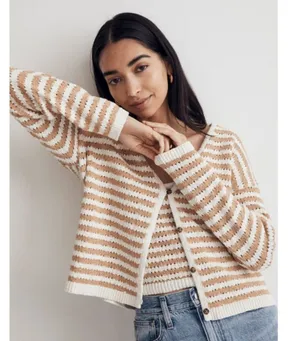 💕MADEWELL💕 Open Stitch Cardigan Sweater + Tank Set Stiped Earthen Sand Medium thumbnail 1
