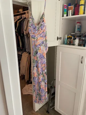 Astr Floral Midi Dress in Lavender, Peach & Sage thumbnail 3