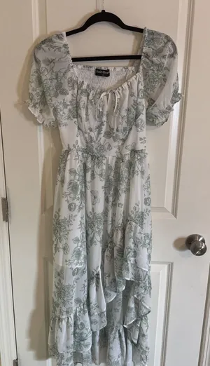Scarlet Darkness Floral Toile Smocked Midi Dress Fairy Cottage Core Sz Small thumbnail 1