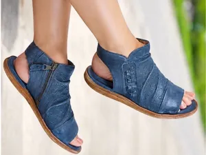 Miz Mooz Women's Size 37 (6.5-7 US) Blue Leather Ruched Sandals Flaire River thumbnail 1