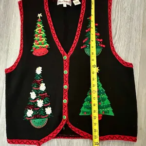 VINTAGE Ugly Christmas Tree Sweater Vest Lrg Holiday Grandma CottageCore Novelty thumbnail 5