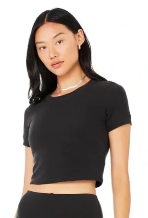 ALO Yoga Black Waffle Ribbed Short Sleeve Crop Top thumbnail 1