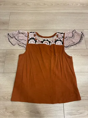 By Anthropologie Women’s Flutter Sleeve Top Lace Size M thumbnail 7