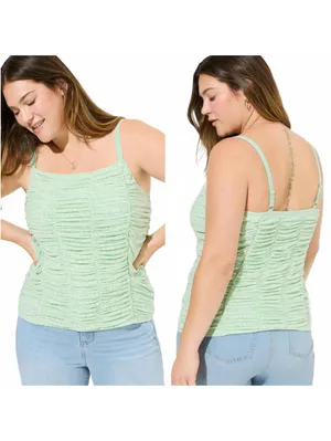 Torrid Green Hemlock Stretch Mesh Crop Shirred Ruched Cami Tank Top Size 0 (12) thumbnail 2
