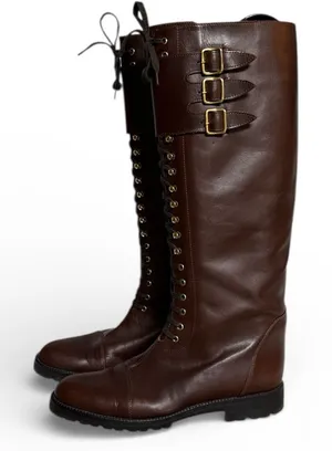 Martinez Valero Brown Leather Lace Up‎ Riding Boots Size 39/8.5 thumbnail 1