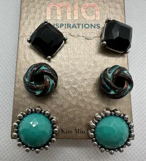 Mia Inspirations Lot of 3 - Turquoise Colored Black Western Stud Earrings New thumbnail 1