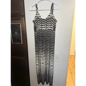 Studio‎ West Apparel Black Cream Geometric Rhinestone Empire Waist Maxi Dress M thumbnail 4