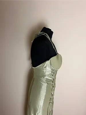 ASOS Sage Green Lace-Up Satin Halter Dress NWT thumbnail 4